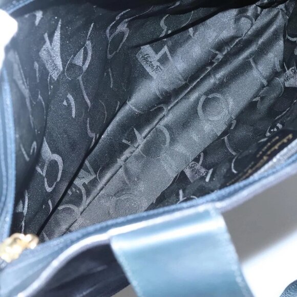 Salvatore Ferragamo Vala Tote Bag Canvas Leather Navy Gold Auth bs26595 - Picture 12 of 15